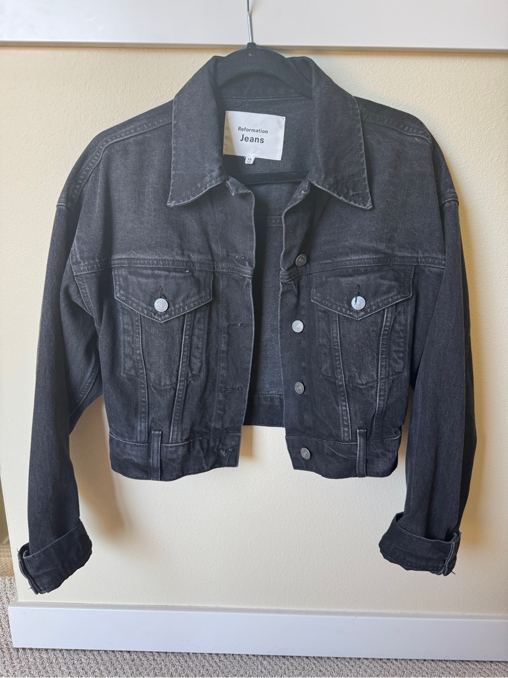 Reformation Black Cropped Denim Jacket